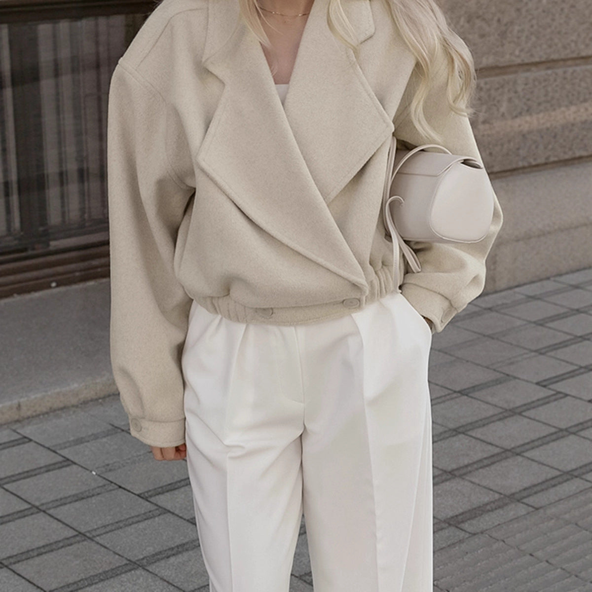 Commuter Wool Coat With A Blazer Collar For Women