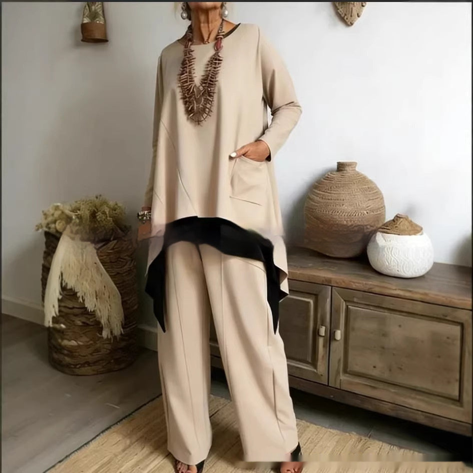 New Womens Casual Two-piece Set With Contrasting Hem