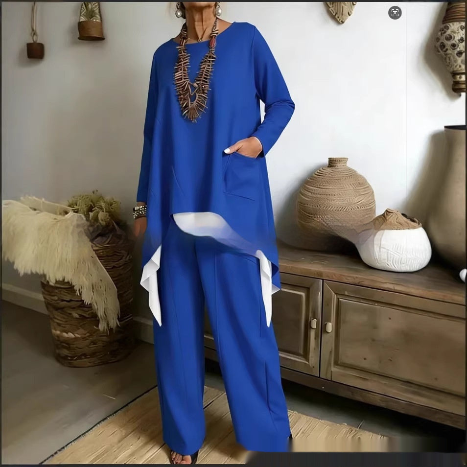 New Womens Casual Two-piece Set With Contrasting Hem