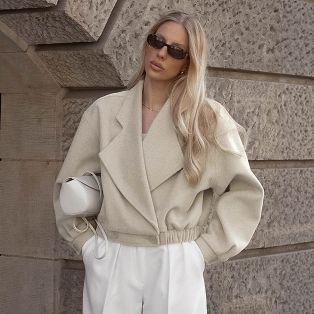 Commuter Wool Coat With A Blazer Collar For Women