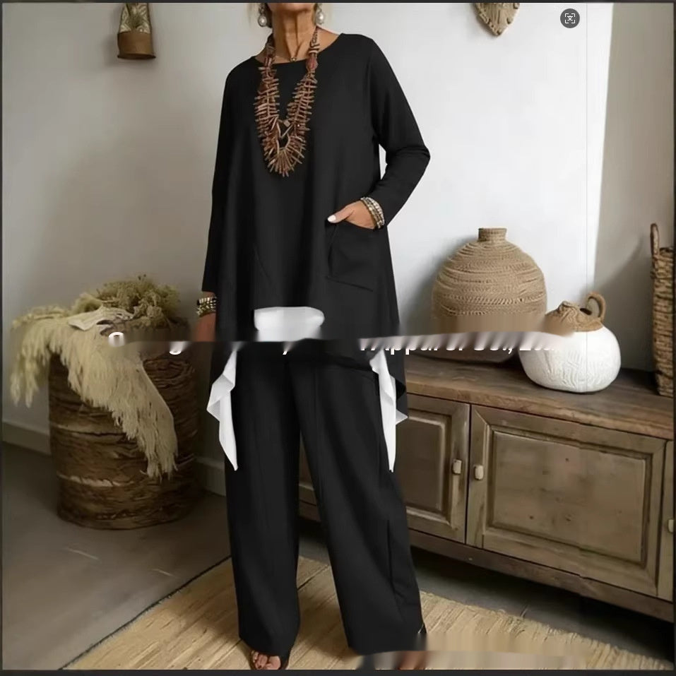 New Womens Casual Two-piece Set With Contrasting Hem