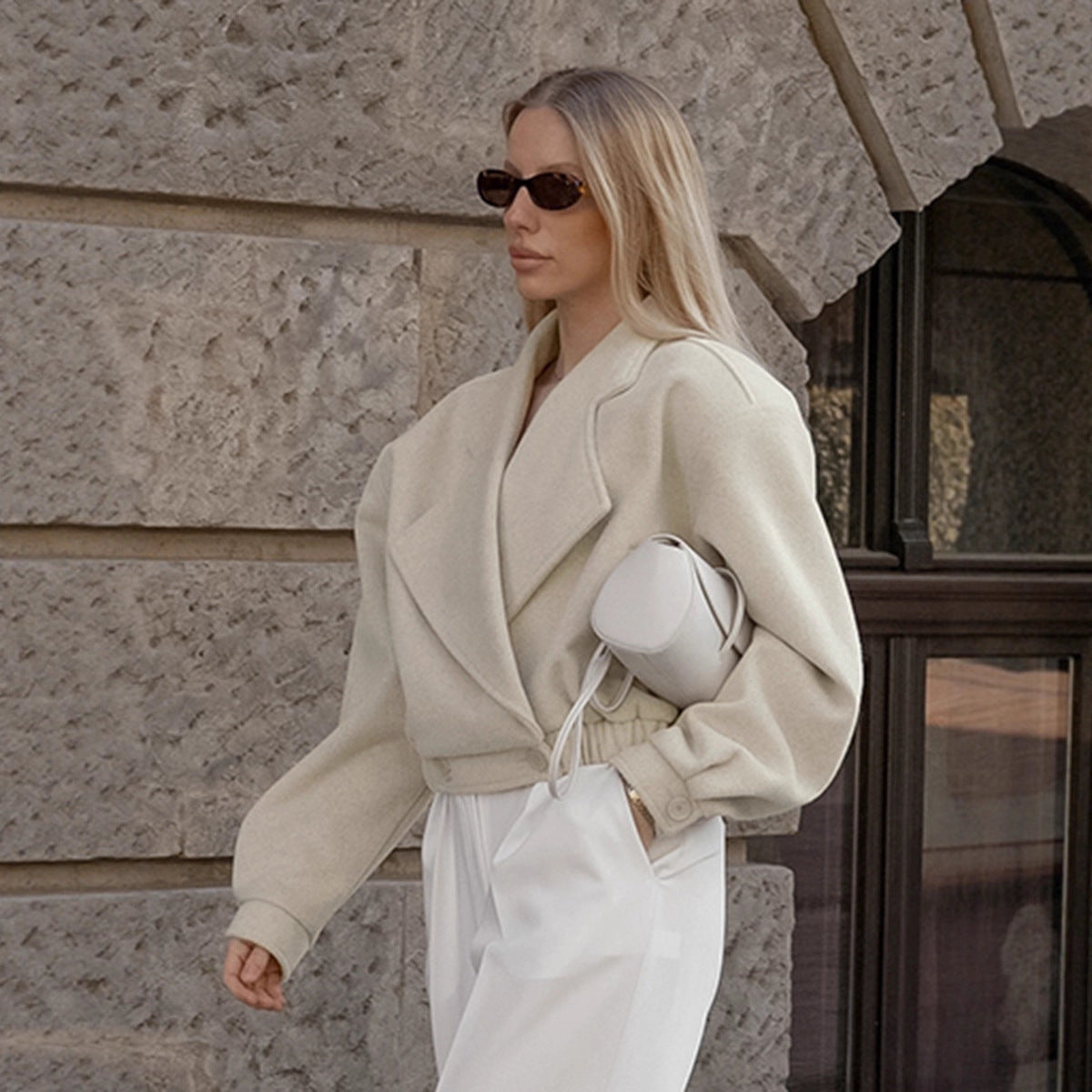 Commuter Wool Coat With A Blazer Collar For Women